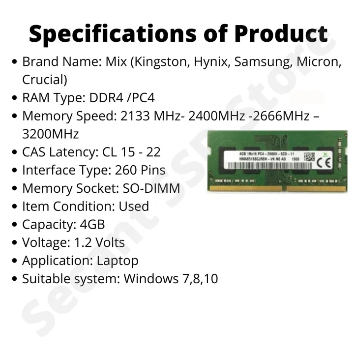 4GB DDR4 Laptop RAM (PC4, 2400/2666MHz SO-DIMM)