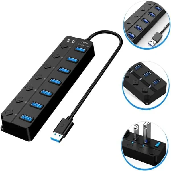 USB Hub, 7-Port with Individual On/Off Switches