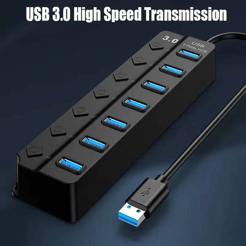 USB Hub, 7-Port with Individual On/Off Switches
