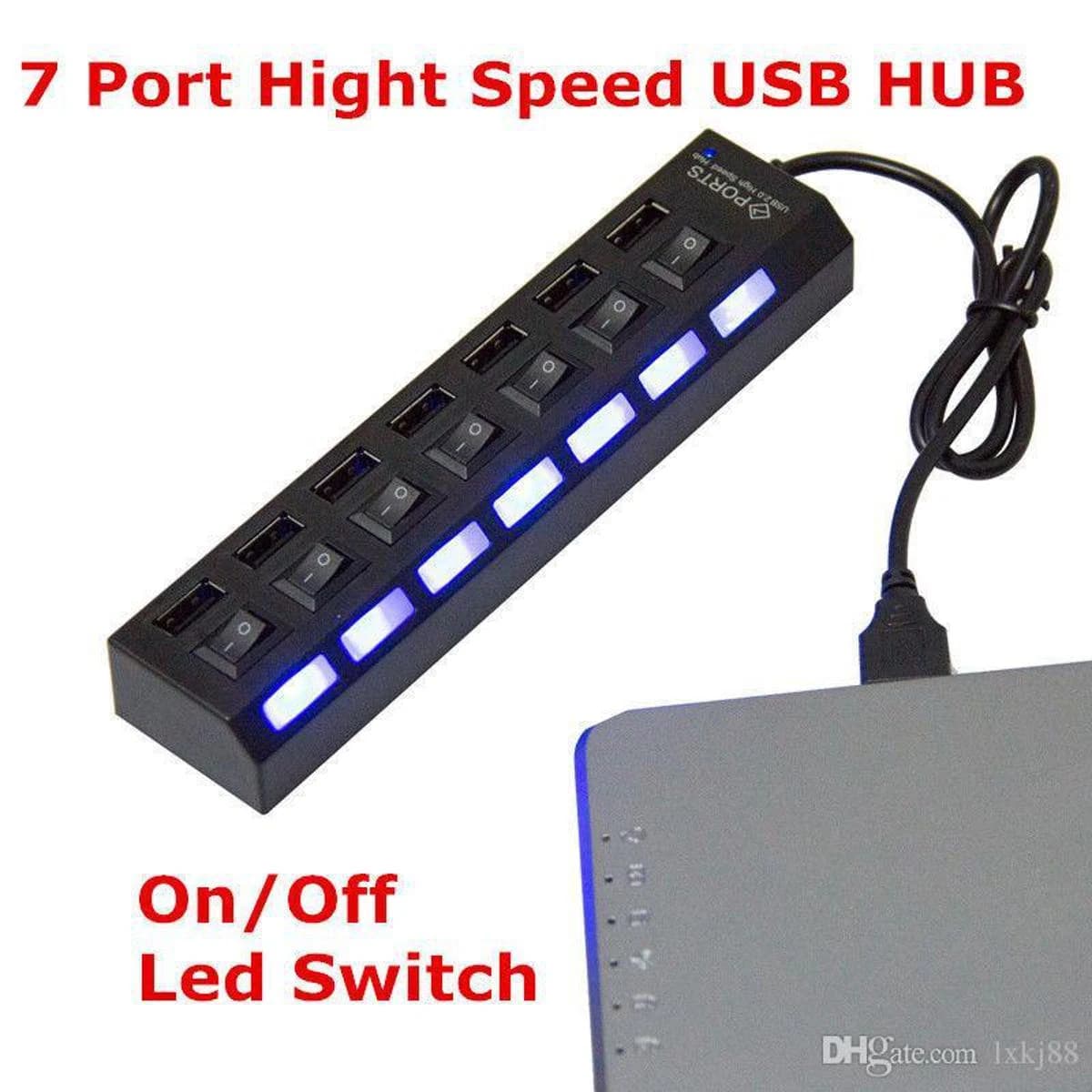 USB Hub, 7-Port with Individual On/Off Switches